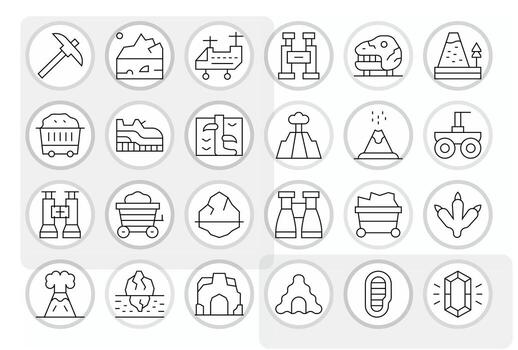 Geology Design Icons featuring 24 Pixel Aligned Thin Line Style vector