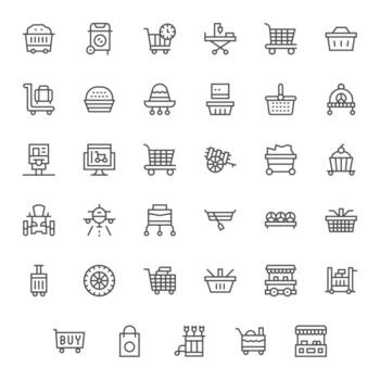 Cart Pixel Aligned Set with 35 High Resolution Regular Line Icons vector