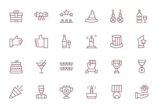 24 Thin Line Pixel Aligned High Resolution Icons from Celebratory Suite vector