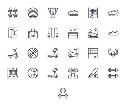 25 Regular Line Pixel Aligned Icons for Physical Activity Graphics vector