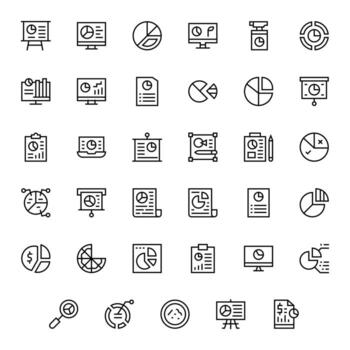 35 Icons for Pie Chart featuring 128x128 Grid Fitted Regular Line Graphics vector