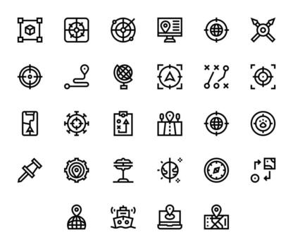 Positioning Premium Bundle with 28 High Resolution Grid Fitted Bold Line Icons vector