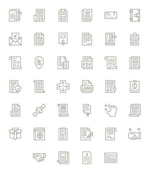 40 Detail Enhanced Icons themed around Contract in 256x256 Thin Line format vector