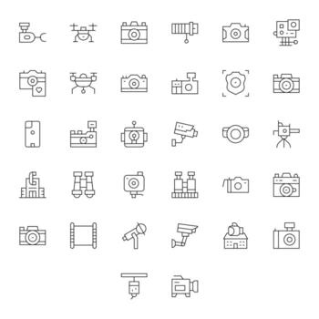 32 Detail Enhanced Thin Line Icons designed for Camera Interface vector