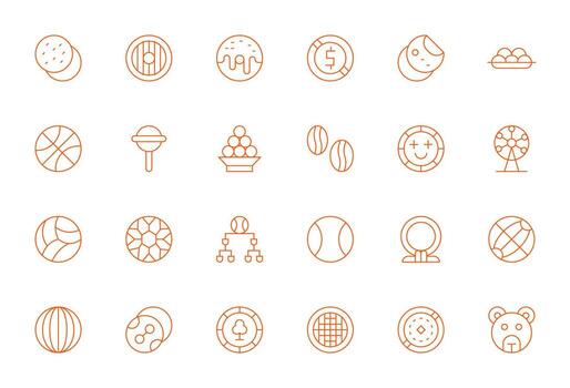 24 High Resolution Icons for Round in Grid Fitted Thin Line Format vector
