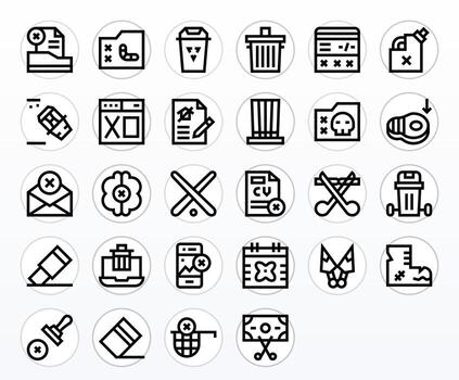 28 Pixel Aligned Bold Line Icons designed for Delete Interface vector