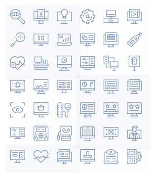 42 Icons for Monitor featuring 128x128 Detail Enhanced Regular Line Graphics vector