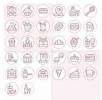 Thin Line Pixel Aligned Icons from Cafe Set with 32 64x64 Icons vector