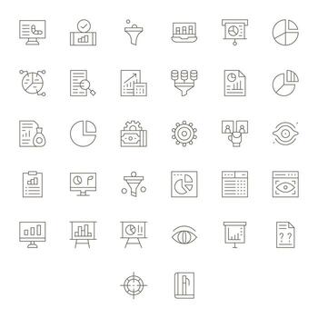 32 64x64 Thin Line Icons for Data Analysis with Pixel Optimized precision vector