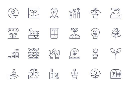 Seedling Icon Collection featuring 24 Pixel Optimized 128x128 Thin Line Designs vector