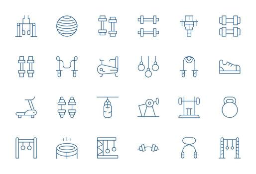 Exercise Equipment Complete Package with 24 256x256 Thin Line Display Perfect Icons vector