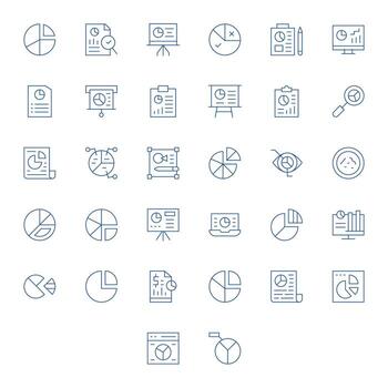 32 64x64 Thin Line Icons for Pie Chart with Pixel Optimized precision vector