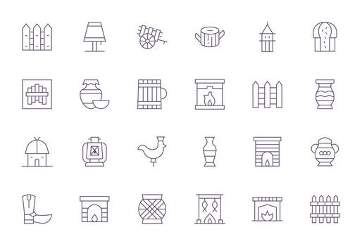24 Icons for Rustic optimized in Pixel Aligned High Resolution Thin Line resolution vector