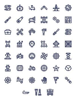 Mechanical Icon Set with 45 Bold Line 256x256 Pixel Optimized Graphics vector