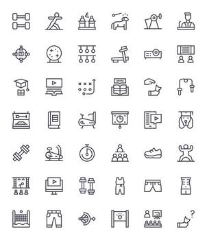 42 256x256 Icons for Training in PIXEL Perfect Regular Line Format vector