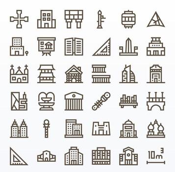 36 128x128 Bold Line Icons optimized for Architecture Display Perfect display vector