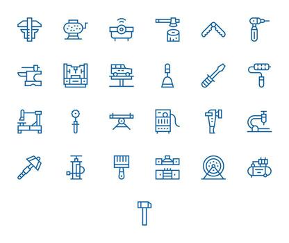 Tooling Exclusive Set featuring 25 Regular Line Editable 128x128 Icons vector
