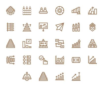 28 Icons for Progression featuring High Resolution Display Perfect Bold Line Graphics vector