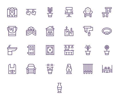 Interior Complete Package with 25 256x256 Regular Line Pixel Optimized Icons vector