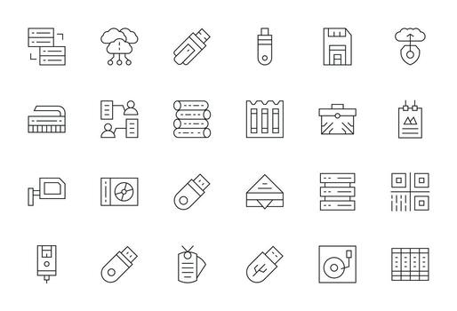 24 Display Perfect Thin Line Icons designed for Data Storage Interface vector