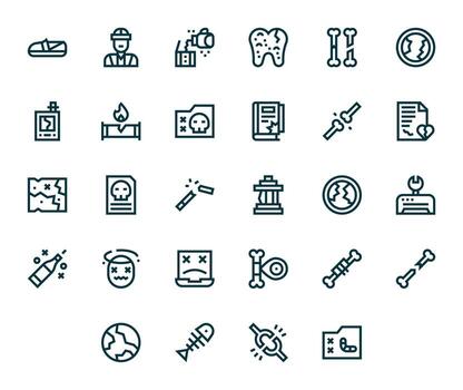 28 Grid Fitted Bold Line Icons designed for Broken Interface vector