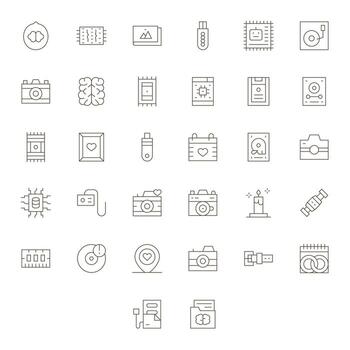 32 64x64 Icons for Memory in Detail Enhanced Thin Line Format vector
