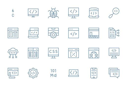 Coding featuring 24 128x128 Icons in Thin Line Design vector