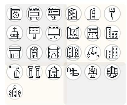 25 Regular Line Icons designed for Urban Design in High Resolution Pixel Optimized format vector