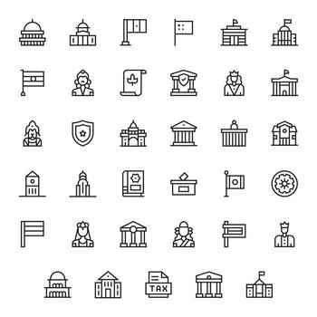 35 Icons for Government featuring 256x256 Pixel Aligned Regular Line Graphics vector