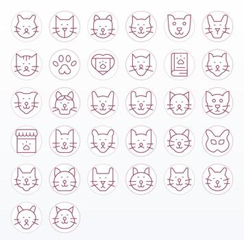 32 64x64 Thin Line Pixel Optimized Icons for Cat Projects vector