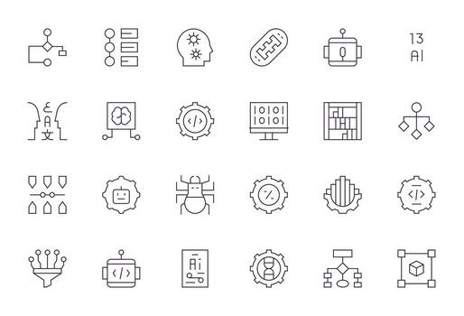 Algorithm Grid Fitted Set with 24 64x64 Thin Line Icons vector