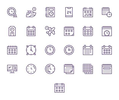 25 íconos para calendario optimizado en monitor Perfecto retina Listo regular línea resolución vector