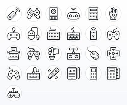 Input Device Graphics Pack including 25 Regular Line 64x64 Grid Fitted Icons vector