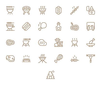25 256x256 Regular Line Pixel Optimized Icons for Bbq Projects vector