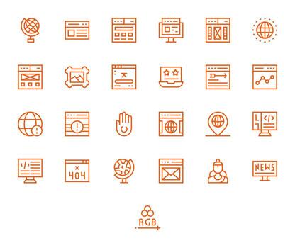 25 Grid Fitted Icons themed around Website in 256x256 Regular Line format vector