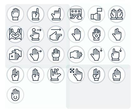 25 Regular Line Icons from Gesture in 256x256 Grid Fitted Quality vector