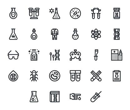 Bold Line Pixel Aligned Icons from Lab Set with 28 128x128 Icons vector