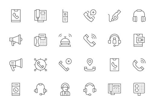 Thin Line Grid Fitted Icons from Call Set with 24 High Resolution Icons vector