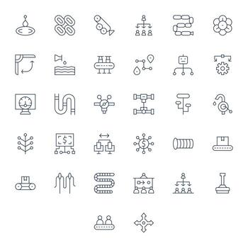 fluir visual paquete conteniendo 32 Delgado línea píxel optimizado íconos vector