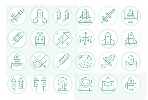 Rocket Icon Toolkit featuring 24 Pixel Optimized 256x256 Thin Line elements vector