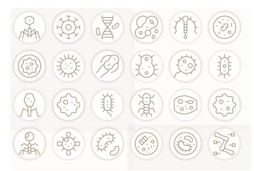 Microbe Icon Toolkit featuring 24 Pixel Aligned 64x64 Thin Line elements vector