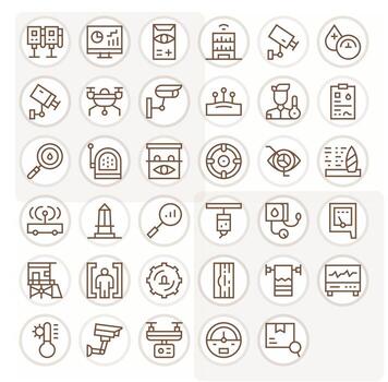 Monitoring Scalable Set featuring 35 Editable Regular Line High Resolution Icons vector