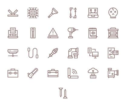 hardware completar paquete con 25 64 x 64 regular línea monitor Perfecto íconos vector