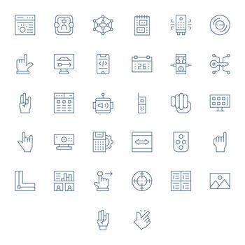 32 Thin Line Icons for Interface in crisp 256x256 Pixel Aligned resolution vector