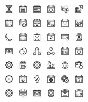 Calendar Professional Set with 42 Regular Line Pixel Optimized High Resolution Icons vector