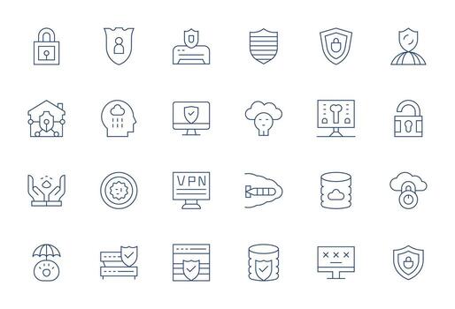 24 Icons for Cyber Security featuring High Resolution PIXEL Perfect Thin Line Graphics vector