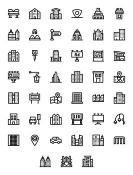 45 Display Perfect Icons themed around City in High Resolution Bold Line format vector