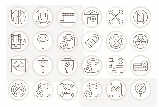 24 128x128 Thin Line Icons optimized for Do Not Enter Pixel Aligned display vector
