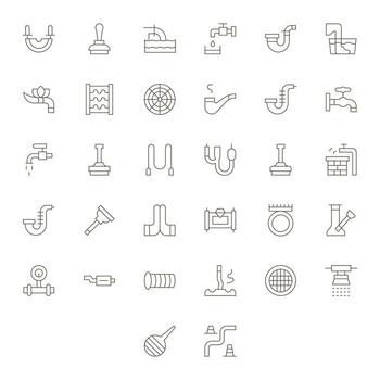 Pipe Complete Package with 32 128x128 Thin Line Display Perfect Icons vector