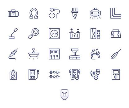 25 Editable Icons themed around Electrical in High Resolution Regular Line format vector